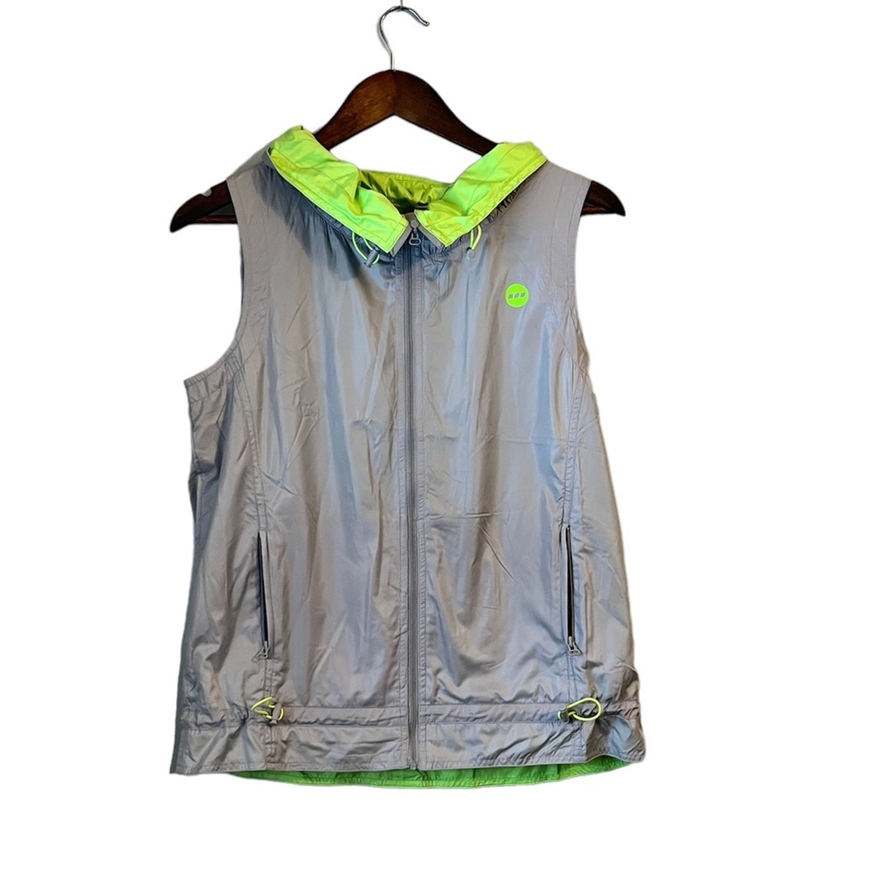 NWT Lorna Jane athletic zip up elevate vest  tank top gray green windbreaker L